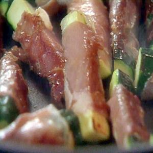 Sauteed Zucchini Batons with Prosciutto Drizzled with Caramelized Onion Sauce and Mango Sauce image