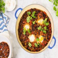 Spicy Black Bean Soup with Poached Eggs image