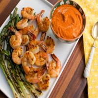 Grilled Shrimp Skewers with Romesco Sauce image