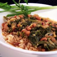 Black-Eyed Peas With Mustard Greens and Rice image