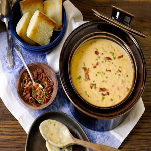 Creamy Cheddar Cheese Soup with Crispy Bacon & Chives Recipe - (4.2/5) image
