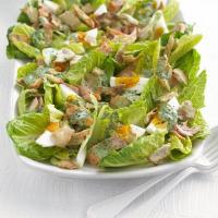 Grilled salmon salad with watercress yogurt dressing_image