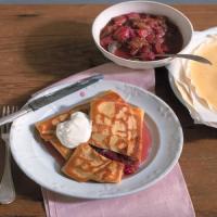 Breakfast Blintzes with Caramelized Rhubarb and Sour Cream image