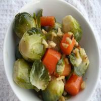Steamed Brussels & Carrots With Tangy Maple Sauce image