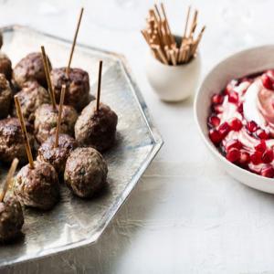 Turkish Spiced Meatballs with Pomegranate Yogurt Sauce Recipe | Epicurious.com_image