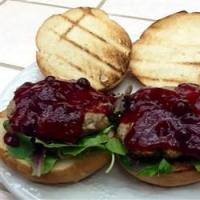 Grilled Turkey Burgers with Cranberry Horseradish Dressing image