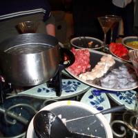 Wine Fondue With Broth Base and Mustard Dill Dipping Sauce image