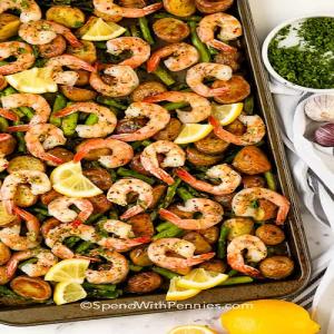 Garlic Butter Sheet Pan Shrimp {Easy Dinner!} - Spend With Pennies_image