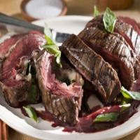 Red Wine Marinated Flank Steak Filled with Prosciutto, Fontina and Basil with Cabernet-Shallot Reduction_image
