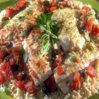 Pan-Seared Sea Bass with Olives, Tomatoes and Oregano Brown Rice image