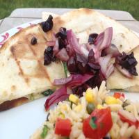 Grilled Quesadillas With Feta, Spinach, and Olive-Lemon Relish_image