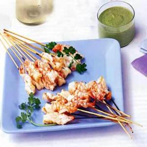 Shrimp Sates with Spiced Pistachio Chutney Recipe | Epicurious.com_image