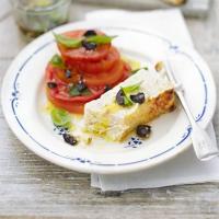 Parmesan-baked ricotta with tomato, olive & basil salad image