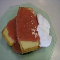Papaya and Strawberry Coulis over Pound Cake_image