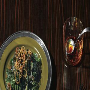 Skillet Greens with Crispy Shallots and Cider Gastrique image