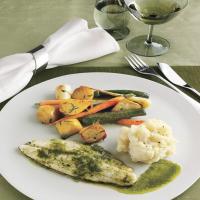 Branzino and Roasted Baby Vegetables with Tarragon-Chive Oil_image
