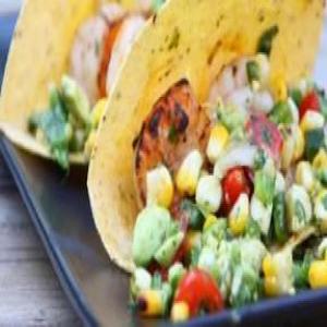 Grilled Shrimp Tacos with Poblano-Corn Salsa_image