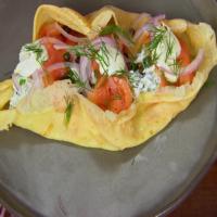 Crepes with Smoked Salmon, Ricotta, Red Onion and Capers with Lemon Creme Fraiche image
