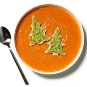 Roasted Red Pepper Soup With Broccoli Pesto Trees_image
