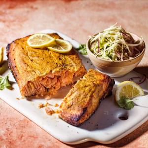 Charred chilli salmon with cabbage salad image