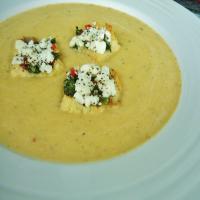 Yellow Tomato Soup With Goat Cheese Croutons_image