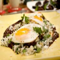 Poached Eggs in Mole with Creamy Green Rice image