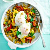 Indian chickpeas with poached eggs image
