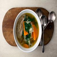 Soba Noodles in Broth With Sweet Potato, Cabbage and Spinach image