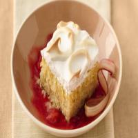 Lemon Meringue Cake with Strawberry Rhubarb Sauce image
