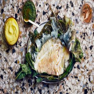 Grilled Turbot with Celery Leaf Salsa Verde_image