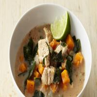 Almond Chicken Soup with Sweet Potato, Collards, and Ginger_image