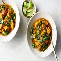 Yam and Plantain Curry With Crispy Shallots image