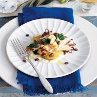 Grilled Squid with Fried Capers and Skordalia Sauce image