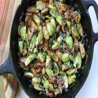 Bacon and Parmesan Brussels Sprouts with Black Garlic_image