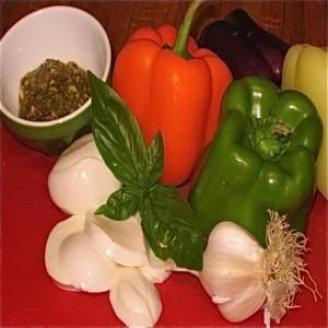 Grilled Bell Peppers Stuffed With Basil Pesto, Boccocini Cheese_image
