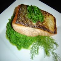Seared Salmon on Herbed Mashed Peas image