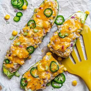 Low Carb Tuna Melt Zucchini Boats Recipe | Healthy Fitness Meals_image