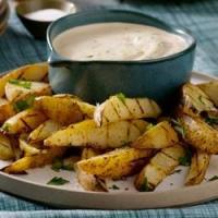 Grilled Potato Wedges with Malt Vinegar-Tarragon Dip_image