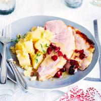 Candied roast ham with cranberry & star anise sauce image