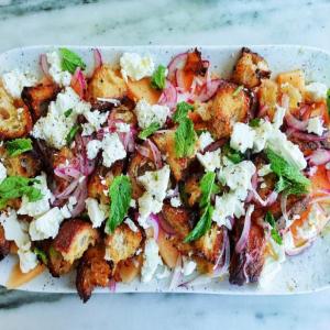 Melon and Feta Salad with Sourdough Croutons and Mint_image