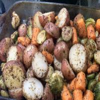 Roasted Potatoes, Carrots, Parsnips and Brussels Sprouts_image