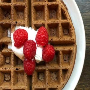 Dark Chocolate Waffles with Raspberries and Coconut Whipped Cream image