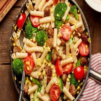 Ziti With Sausage, Sweet Corn, Broccoli and Tomatoes image