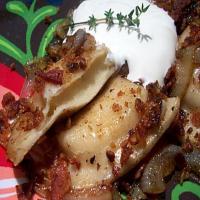Pierogies With Bacon, Sauteed Onion and Sour Cream_image