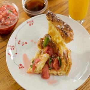 Orange-Scented Dutch Baby Pancake with Strawberry-Mint Compote and Blood Orange Maple Syrup_image