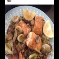 Steamed Salmon With Mushrooms and Leeks image