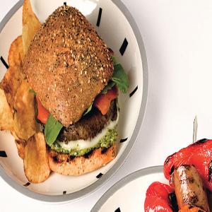 Portobello Burgers with Pesto, Provolone, and Roasted Peppers_image