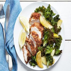 Almond Fried Chicken with Roasted Kale and Apples image