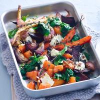 Roast roots with goat's cheese & spinach_image