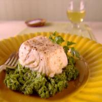 Halibut Poached in Olive Oil with Broccoli Rabe Pesto image